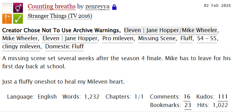 MilevenFics's tweet photo. #MilevenFicRec
Counting breaths
by zenreyya
https://t.co/gl9iMWBqoK
#OneShot #PostS4 #MissedScene #Fluff https://t.co/khhdpeCKhi