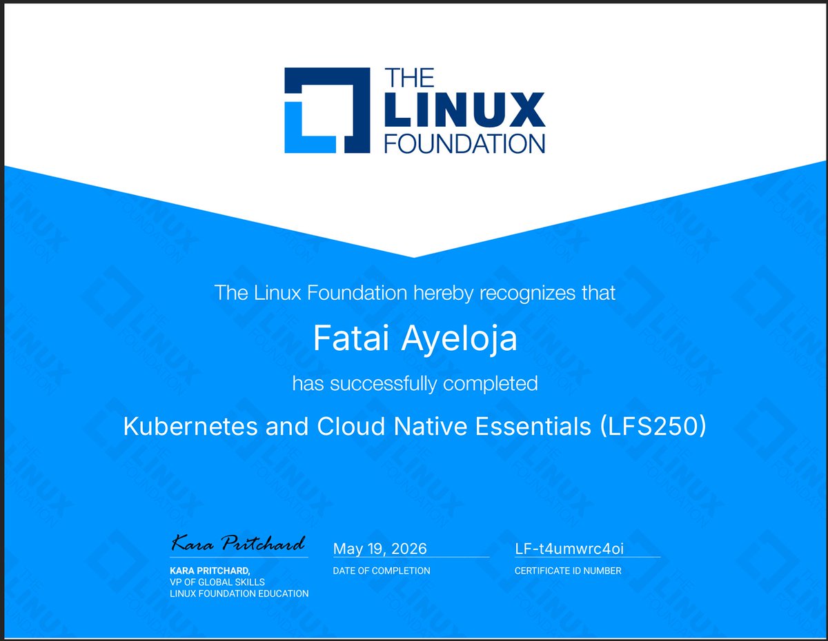 fayeloja's tweet photo. View my verified achievement from @linuxfoundation. https://t.co/s7NUMJLNJf via @credly https://t.co/GGT4PjD72W