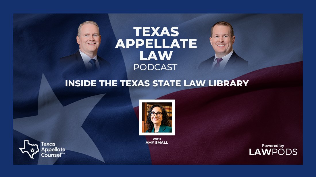 TexAppLawPod's tweet photo. The Texas State Law Library gives every Texas resident free remote access to HeinOnline, Fastcase, e-books, Dorsaneo's, jury charges, pattern depositions, federal practice, and CLEs. Most lawyers have no idea. @SLLTexas Exec. Director Amy Small on Ep. 167. https://t.co/qkr2JHCPGR https://t.co/hRkAGHk2dH