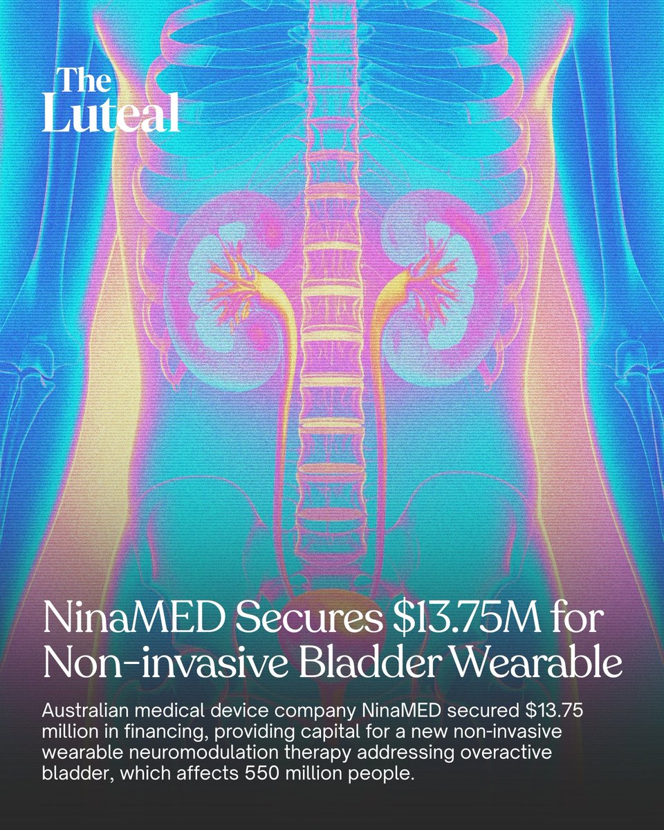 theluteal's tweet photo. Pelvic health funding is accelerating.

Australian medtech NinaMED launches with $13.75M from SPRIM Global Investments to commercialize a non-invasive wearable for overactive bladder, a condition affecting 550M globally.

Full analysis ↓
https://t.co/aE78MtVdKL https://t.co/77G5otgbem
