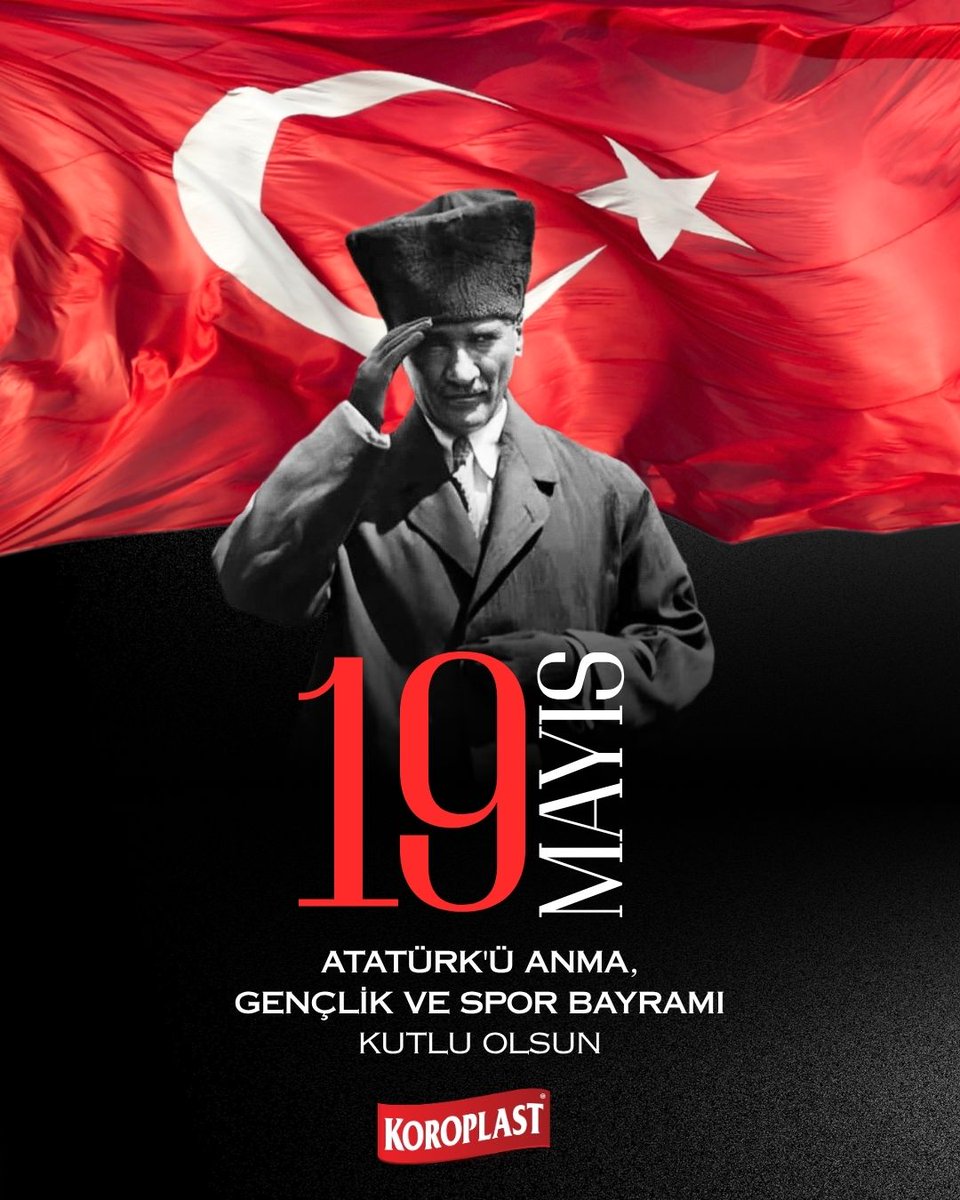 koroplast's tweet photo. "Bütün ümidim gençliktedir." 🇹🇷

Ata’mızın açtığı yolda, gösterdiği hedefe durmadan yürüyoruz. 19 Mayıs Atatürk’ü Anma, Gençlik ve Spor Bayramımız kutlu olsun!

#19MayısAtatürküAnmaGençlikveSporBayramı #MustafaKemalAtatürk #Koroplast https://t.co/WqMt6hDbnn