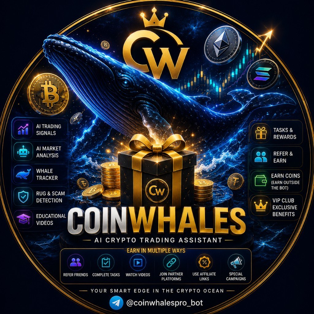 coinwhalespro's tweet photo. 🐋 COINWHALES | كوين ويلز
AI Crypto Trading Assistant
مساعد تداول العملات الرقمية بالذكاء الاصطناعي

YOUR SMART EDGE IN THE CRYPTO OCEAN
ميزتك الذكية في محيط العملات الرقمية

━━━━━━━━━━━━━━━━━━━━

📊 FREE & VIP TRADING SIGNALS
توصيات تداول مجانية و VIP

🤖 AI MARKET ANALYSIS
تحليل السوق بالذكاء الاصطناعي

🐳 WHALE TRACKER
متتبع الحيتان

🛡 RUG & SCAM DETECTION
كشف الاحتيال والنصب

🎓 EDUCATIONAL VIDEOS
فيديوهات تعليمية

🎁 TASKS & REWARDS
مهام ومكافآت

👥 REFER & EARN
ادعُ أصدقاءك واربح

💰 EARN COINS (CW)
اربح نقاط CW داخل التطبيق

👑 VIP CLUB — EXCLUSIVE BENEFITS
نادي VIP — مزايا حصرية

━━━━━━━━━━━━━━━━━━━━

💡 EARN IN MULTIPLE WAYS | اربح بطرق متعددة:
• Refer friends | دعوة الأصدقاء
• Complete tasks | إكمال المهام
• Watch videos | مشاهدة الفيديوهات
• Join partner platforms | منصات الشركاء
• Use affiliate links | روابط الإحالة
• Special campaigns | حملات خاصة

📱 @coinwhalespro_bot
@Bitcoin @binance #CryptoNetwork