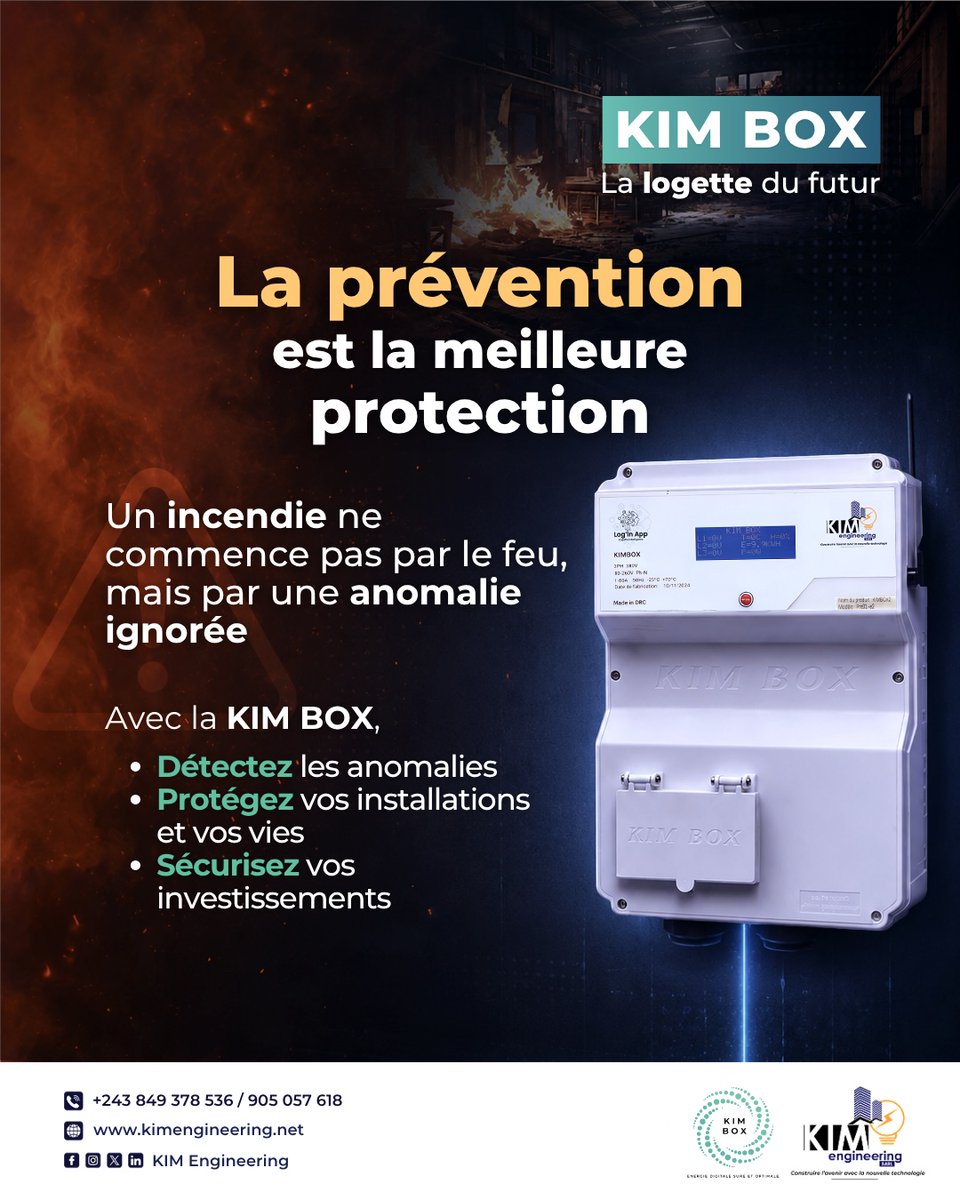 engineering_kim's tweet photo. Face aux récents incendies survenus à Kinshasa, rappelons que la prévention reste notre meilleure protection.
Sécuriser nos installations, c’est protéger nos biens, nos activités et nos vies. 

#kimbox #prevention #incendie https://t.co/hj8V3fxIZP