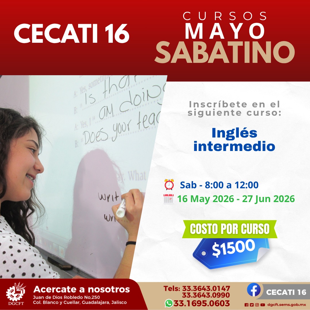 Cecati16's tweet photo. CECATI 16  Cursos Sabatinos.
✉️🤳 Envíanos mensaje o visítanos  ☎️33 3643 0147 | 33 3643 0990
WhatsApp: 33 1695 0603
🧍 Visítanos en:
Juan de Dios Robledo No. 250
Col. Blanco y Cuéllar, Guadalajara, Jalisco https://t.co/yHlE9PtZ2C