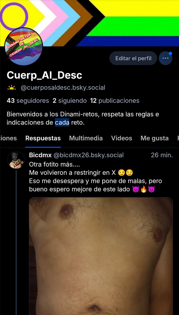 Cuerp_Al_Desc's tweet photo. Amigos y amigas
Ya hay varios me han dicho tienen restrinsiones, a nosotros nos llegó una advertencia. 
Ahora que todavía podemos los invitamos a unirse a Bluesky, estamos pensando la siguiente semana tener por allá los Dinami-retos para que se unan.
Ya somos 43 🥰. https://t.co/48YUwlUMJS