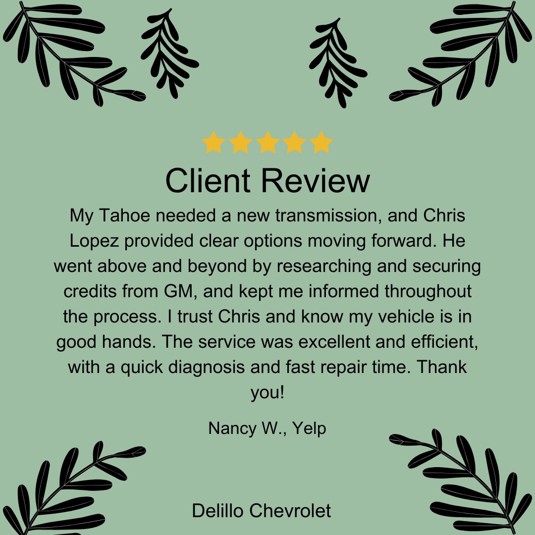 DeLilloChev's tweet photo. Thank you, Nancy. We’re glad Chris Lopez provided great service and kept you informed. We appreciate your feedback! https://t.co/V2h6RvvQQY