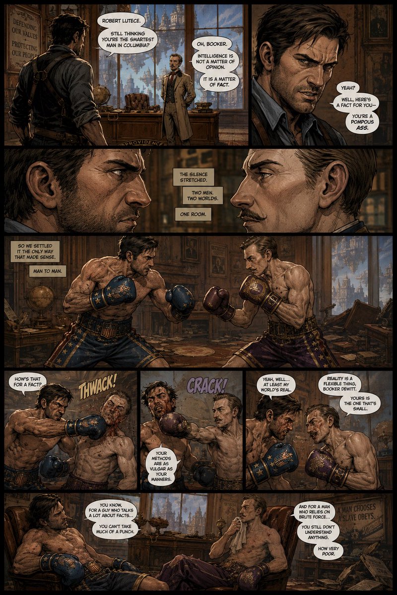 DTBoxingMan's tweet photo. Booker didn’t know Robert was a fighter. Then again, there are multiple universes where he is one. 🥊 #bioshockinfinite #bookerdewitt #robertlutece https://t.co/IlfYG68Cfo