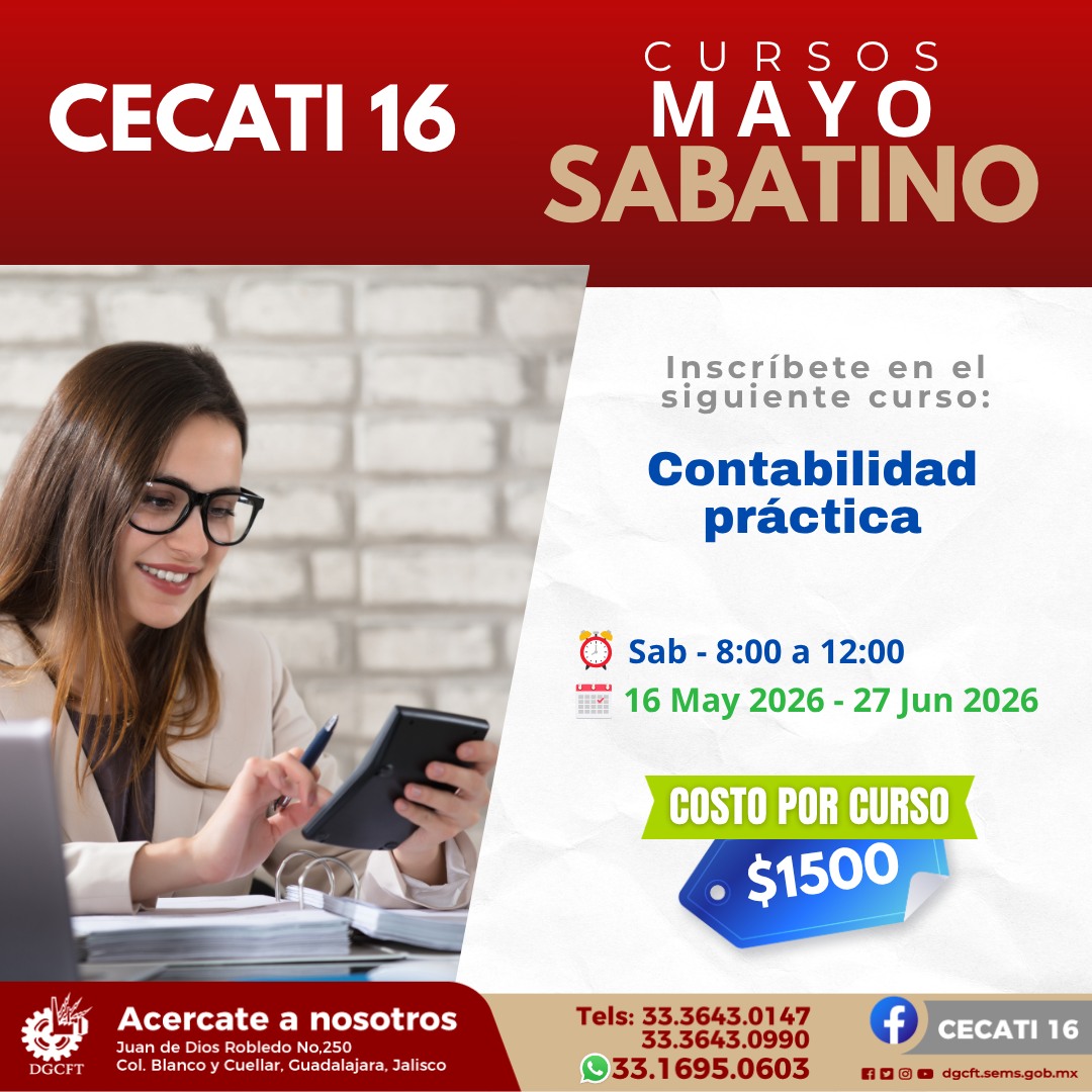 Cecati16's tweet photo. CECATI 16  Cursos Sabatinos.
✉️🤳 Envíanos mensaje o visítanos  ☎️33 3643 0147 | 33 3643 0990
WhatsApp: 33 1695 0603
🧍 Visítanos en:
Juan de Dios Robledo No. 250
Col. Blanco y Cuéllar, Guadalajara, Jalisco https://t.co/hMLgycOIUh