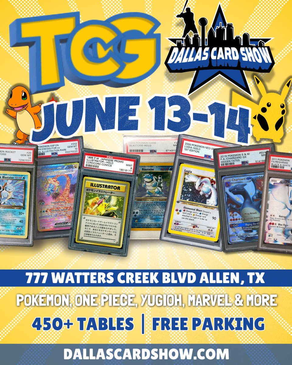 Dallas Card Show TCG is coming to Allen, TX  Join us June 1314 at the  Marriott Dallas Allen Hotel & Convention Center for a huge weekend  featuring 450+ vendor tables packed