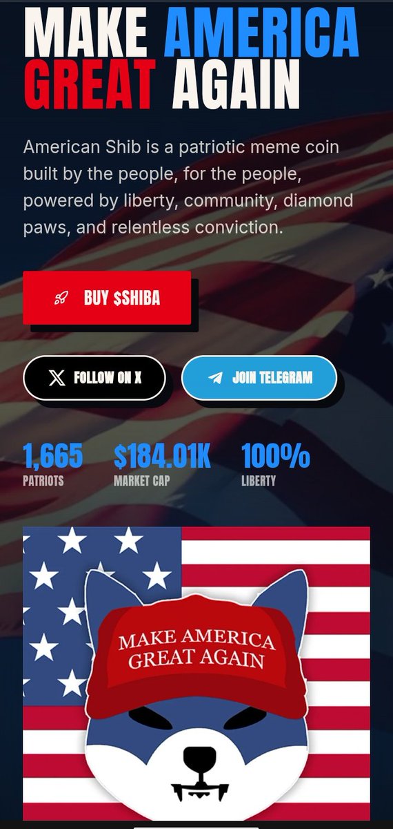 keyboardadviser's tweet photo. Just take a look at a clean website..."Look, the chart is strong. Real strong. The paper hands folded. The diamond paws? They held. $SHIBA is taking this nation back to all-time highs. God bless America." $AmericanShib @AmericanShibCTO 

Website: https://t.co/nnbHKmmAUj https://t.co/P6P2uSFoPB
