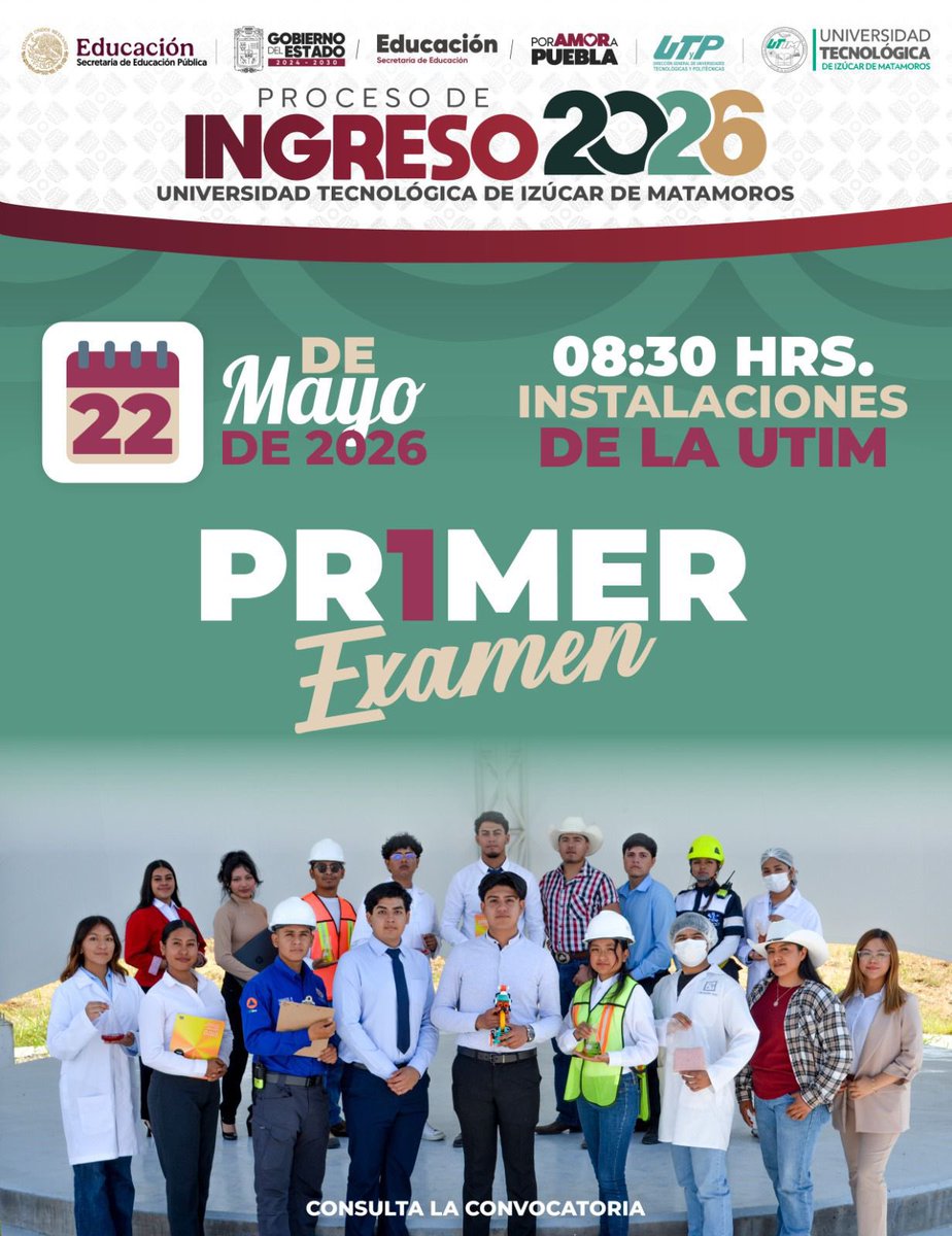 SoyUTIM's tweet photo. 🎓✨ ¡Da el primer paso hacia tu futuro!  
Proceso de Ingreso UTIM 2026 🚀  
📅 22 mayo | 🕣 08:30 hrs | 📍 Instalaciones UTIM  
Consulta la convocatoria: 
https://t.co/JT8F3h5Xzu  

#Ingreso2026 #UTIM #FuturoUniversitario https://t.co/TkywIGhhEg