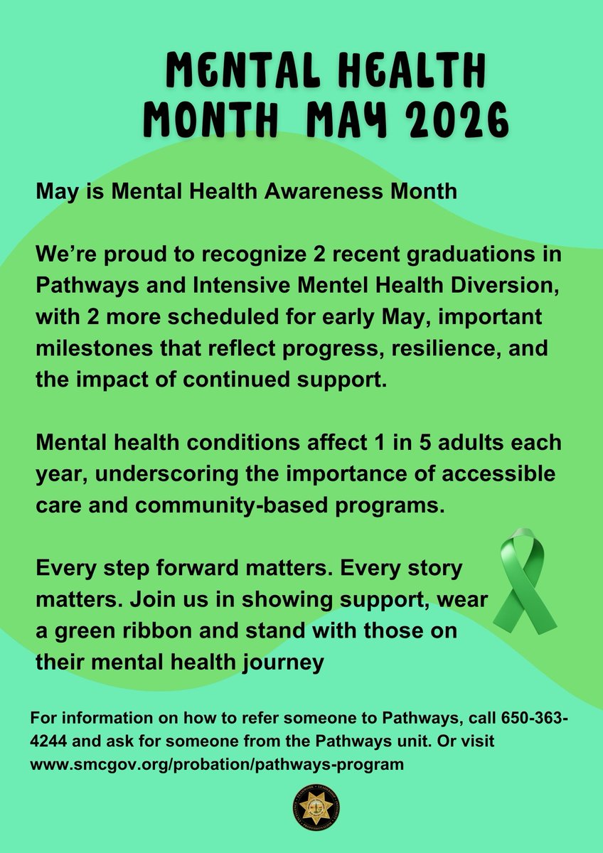 SMCProbation's tweet photo. May is Mental Health Awareness Month
Take a moment to check in with yourself and others. Rest, talk, and seek support when you need it. Mental health matters every day. #MentalHealthAwareness https://t.co/XIHNvyTwq3