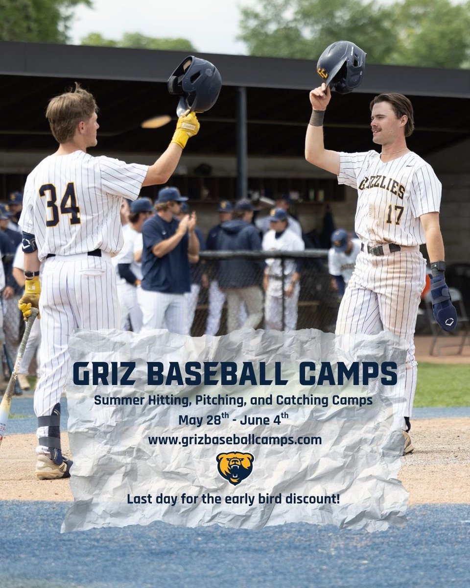 FCGrizBaseball's tweet photo. Early Bird registration ends tonight! Camps begin next Thursday! @FCGrizAthletics @FranklinCollege https://t.co/WHgcQdvcCv