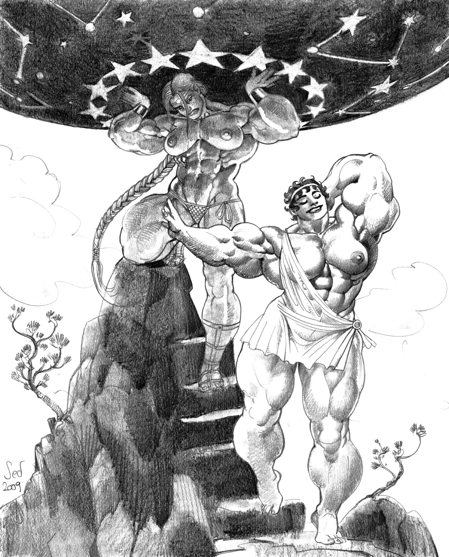 jebriodo's tweet photo. Red vs Onyx: Escape, Rope Bridge, Struggle
Labors of Red: Burden of Atlalia

2009 pencil comms of Red the Paladin. Three parts of a series in which Red and Princess Seata clash with and escape from brutal Onyx and clever Skeleton Girl.

One of Red's tasks, holding up the heavens. https://t.co/2jtInB5NoV