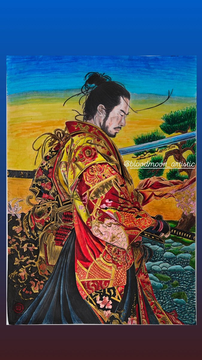 LauraBloodMoon's tweet photo. 🌅 Tasogare no Bushi (Ocaso del Guerrero) 🌅

Mi última ilustración hecha a mano con rotuladores y lápices de colores. Quise plasmar la calma y la solemnidad del atardecer en los detalles de su armadura.

¿Qué te parece el resultado? 🎨👇

#pencilart #japanese https://t.co/zjjeH6TGO2