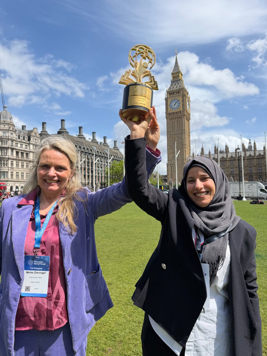 SchoolsPrize's tweet photo. A well-deserved recognition, symbolised by the Global Schools Prize trophy 🏆

Congratulations to #GlobalSchoolsPrize 2026 winner Alsama Project for transforming education for displaced young people and proving what’s possible in the most challenging circumstances.

@varkeyfdn https://t.co/QWuG8YarPm