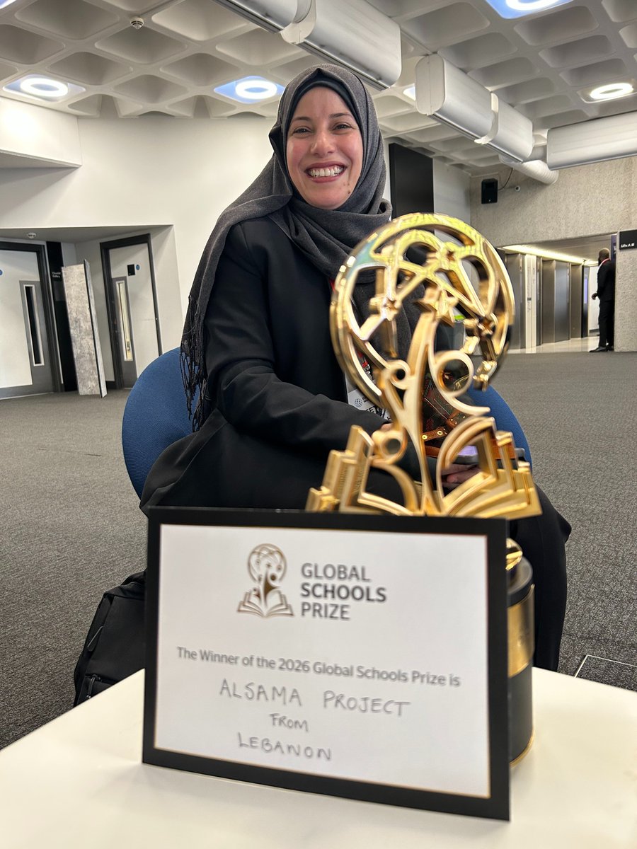 SchoolsPrize's tweet photo. A well-deserved recognition, symbolised by the Global Schools Prize trophy 🏆

Congratulations to #GlobalSchoolsPrize 2026 winner Alsama Project for transforming education for displaced young people and proving what’s possible in the most challenging circumstances.

@varkeyfdn https://t.co/QWuG8YarPm