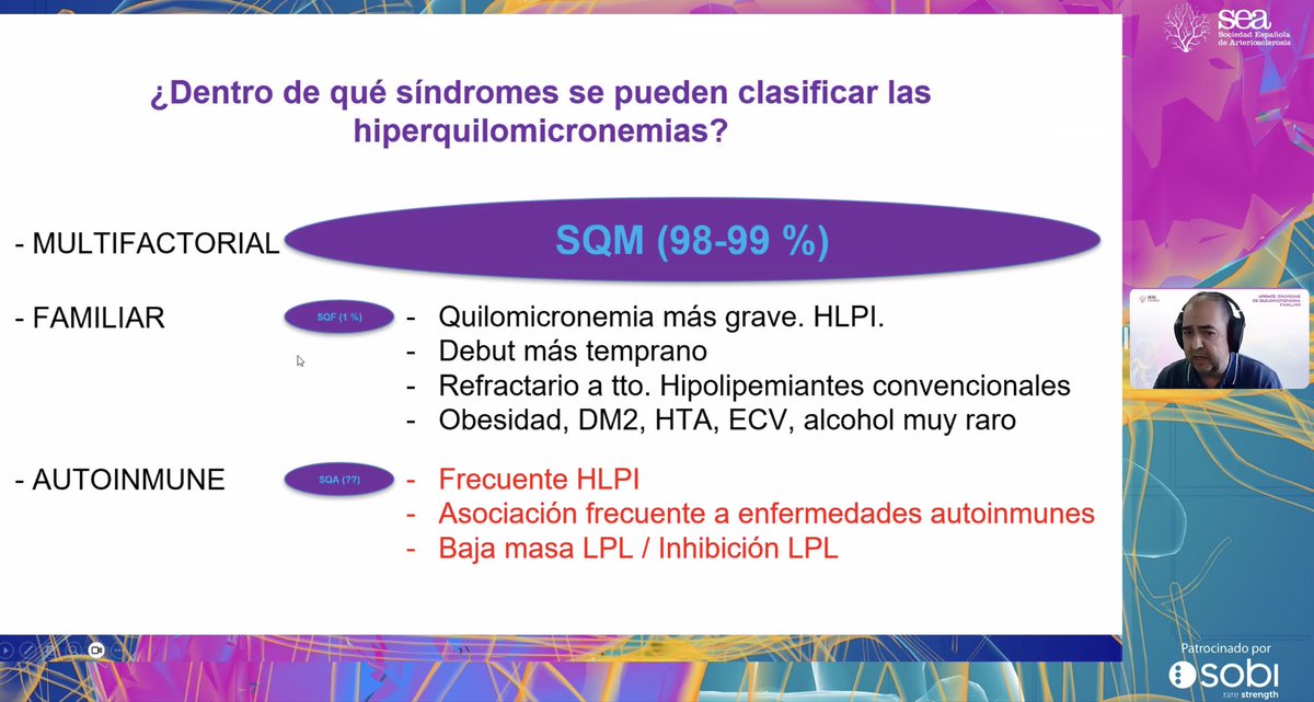 sea_es's tweet photo. El Dr. Rioja aborda el diagnóstico del Síndrome de #Quilomicronemia Familiar (SQF) en una excelente exposición, y cómo realizar el diferencial con la #autoinmune y la #multifactorial.
Con la colaboración de @Sobi_Iberia https://t.co/dwgGR6yGi4