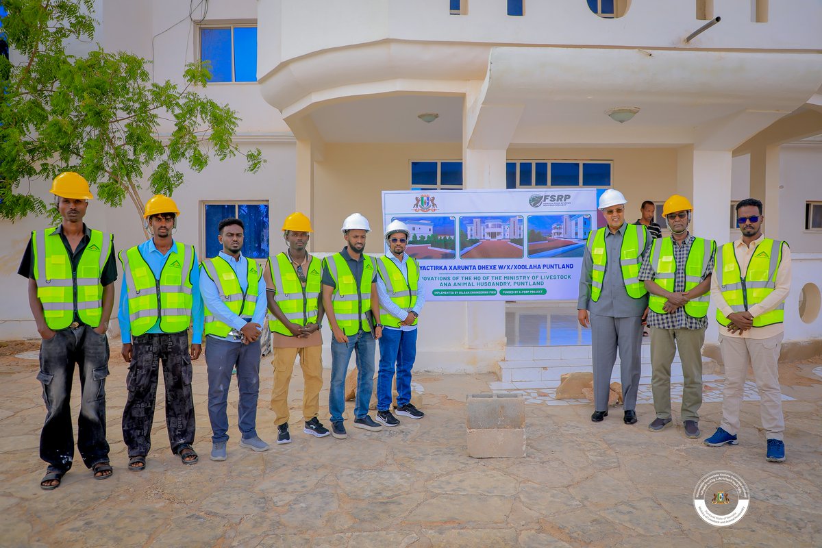 S_FSRP's tweet photo. His Excellency Said Jama Qoorsheel, Minister of Livestock and Animal Husbandry of Puntland, officially launched the foundation stone laying ceremony for the renovation and rehabilitation of the Ministry’s Headquarters. The project is financed through the Somalia Food Systems Resilience Project.