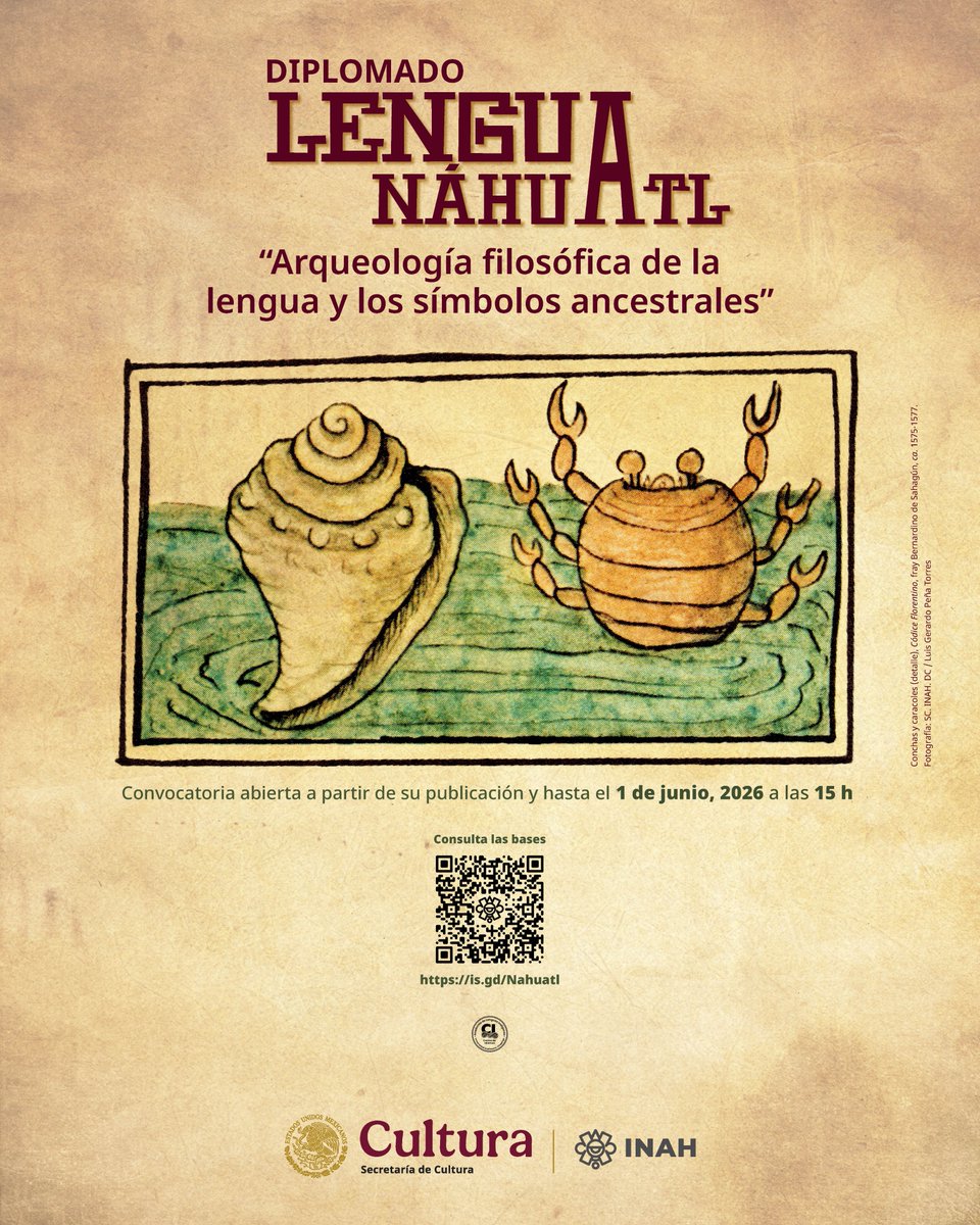 INAHmx's tweet photo. ¡Últimos días para inscribirte al Diplomado de Lengua Náhuatl! 💬

Adéntrate en la "Arqueología filosófica de la lengua y los símbolos ancestrales

🗓️ Fecha límite: 1 de junio, 15 h.

Toda la información que necesitas se encuentra en el código QR o en: https://t.co/borLoTVo5h https://t.co/enbY2loxnN
