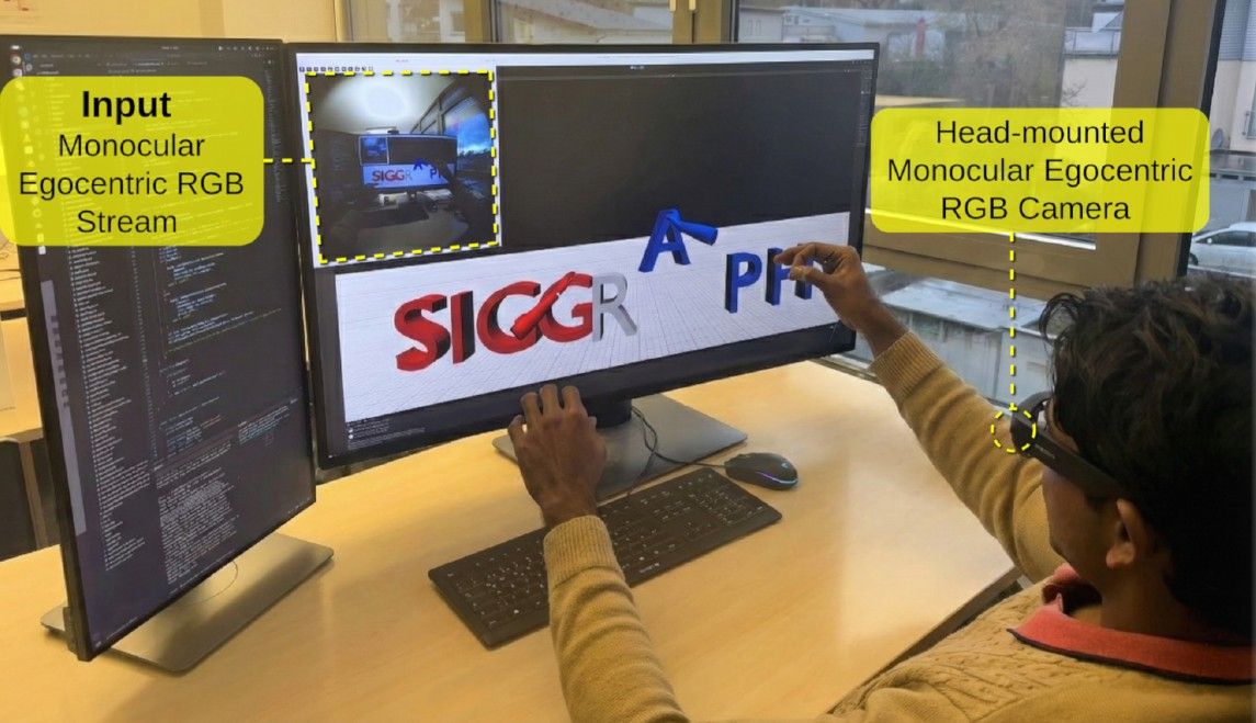 meta_aria's tweet photo. 💡 How do we build robust 3D hand tracking that generalizes across different wearable hardware?

The Augmented Vision team DFKI has taken a huge step toward solving this with EgoForce: Forearm-Guided Camera-Space 3D Hand Pose from a Monocular Egocentric Camera, just accepted at SIGGRAPH 2026.

Traditional monocular RGB methods suffer from depth-scale ambiguity and typically require laborious training on device-specific datasets. EgoForce bypasses this constraint by:

🌟 Leveraging a differentiable forearm representation to stabilize hand pose.

🫸 Utilizing a unified arm-hand transformer to predict geometry from a single egocentric view.

⚡️ Incorporating a ray-space closed-form solver for absolute 3D pose recovery.

Kudos to Alain Pagani, Christen Millerdurai, and the entire research team!👏 

Website 👉https://t.co/4UbRsTaGXa
Paper 📰 https://t.co/g60BNFj82U