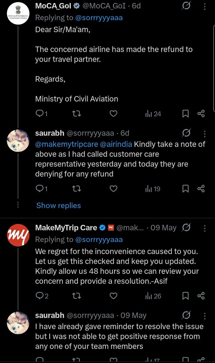 sorrryyyaaa's tweet photo. @DGCAIndia @makemytrip @makemytripcare @MoCA_GoI @RamMNK 

After confirmation received from MoCA still they took 4 days already and still asking for 48hrs for reply https://t.co/kThyn5hQ8R
