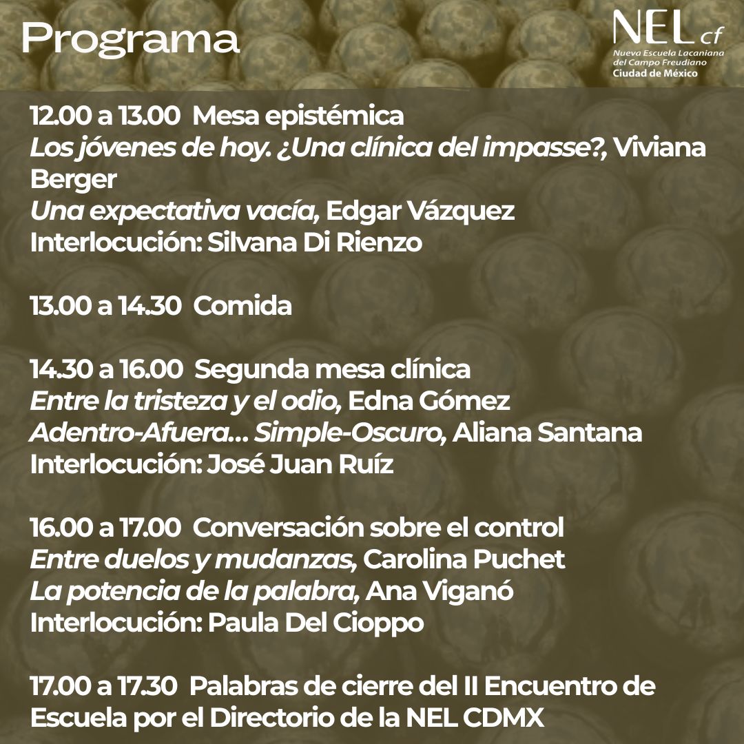 NELMEXICO's tweet photo. Con entusiasmo compartimos el programa de nuestro II Encuentro de Escuela:
✨ “Clínica de las pasiones tristes. ¿Epidemia del siglo XXI?” ✨
📍 Sábado 30 de mayo
🕘 9:00 hrs.
(Info en el hilo)

🪩🫧🪩🫧 ¡Los esperamos! 🪩🫧🪩🫧🪩🫧 https://t.co/LXV3tQoxNH