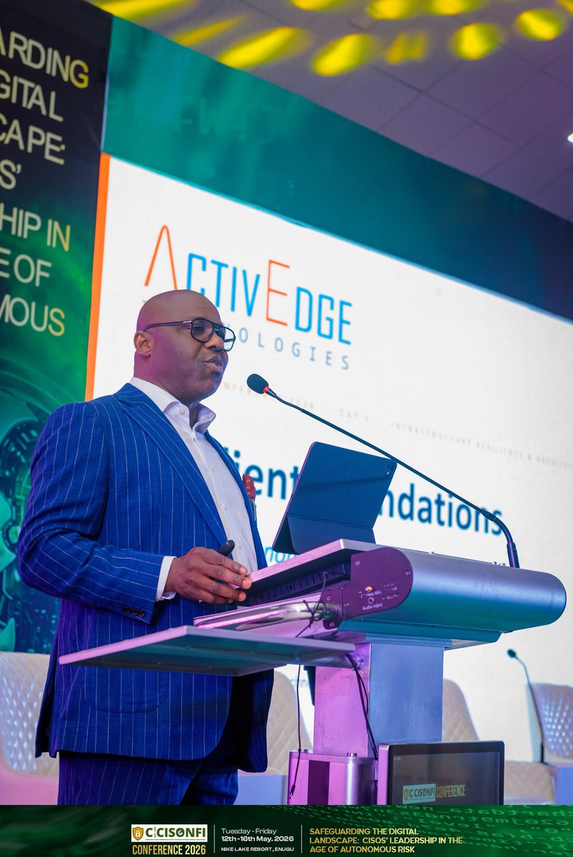 ActivEdgeNG's tweet photo. At the CCISONFI Conference 2026, George Agu shared insights on building resilient, intelligent &amp; self-healing infrastructure for Africa’s digital future.

ActivEdge Technologies continues driving cyber resilience &amp; secure digital transformation.

https://t.co/5wKC9kLz99 https://t.co/vpwSWEH8HT