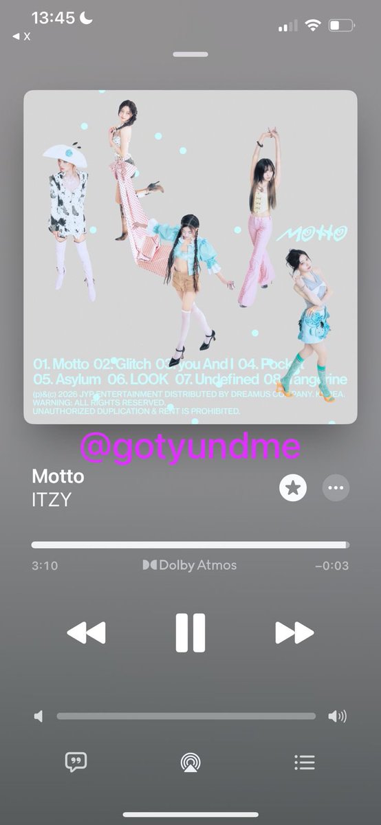 gotyundme's tweet photo. @ITZYofficial APPLE MUSIC 1
19/05 13:48

Motto is officially my new anthem! 🎧🩵 There’s nothing like the feeling of a fresh ITZY era. My heart is so full seeing them shine like this. Stream it for our five best girls! ♾️🐝🪜

#ITZY #있지 #ITZY_Motto #ITZY_Motto_Streaming #MIDZY https://t.co/Jv7Asq8PzN