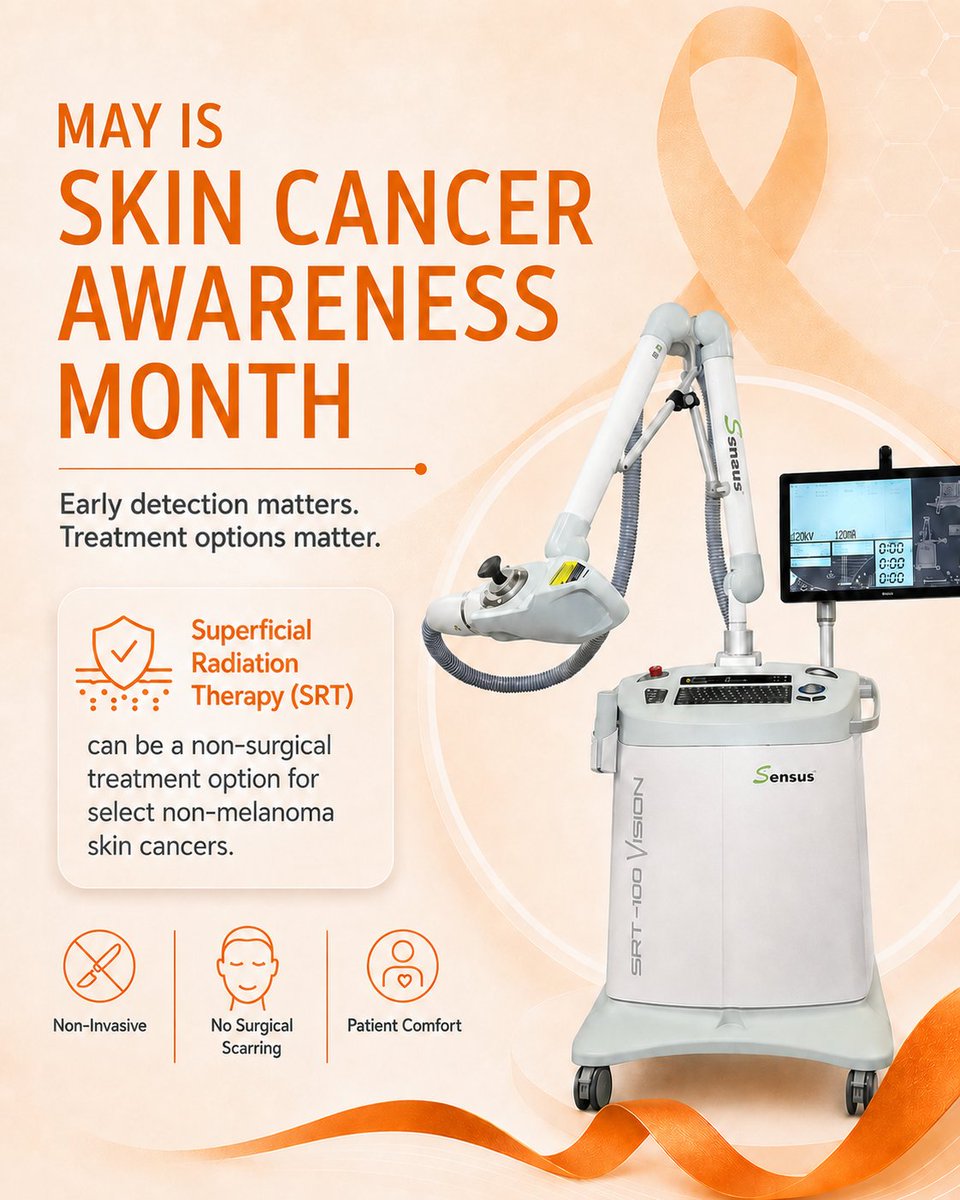 RadOncSystems's tweet photo. May is Skin Cancer Awareness Month, a reminder of the importance of prevention, early detection, and understanding available treatment options.

For select non-melanoma skin cancers, Superficial Radiation Therapy (SRT) is a non-surgical treatment option. ROS is proud to distribute the Sensus SRT family of products.

For more information, contact us or visit our SRT page linked in the comments. #SkinCancerAwarenessMonth #SuperficialRadiationTherapy