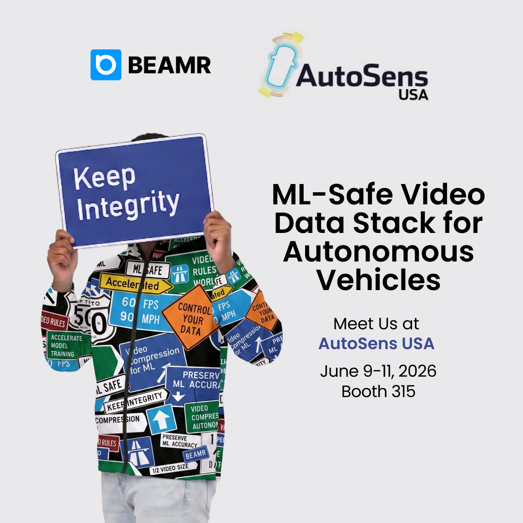 BeamrVideo's tweet photo. Next month we'll be at @AutoSens_ USA in Detroit to discuss with perception, validation, and simulation engineers about what's slowing their ML pipelines, and how to clear those bottlenecks.

Beamr ML-safe AV stack, confirmed on real-world and synthetic video data:

-> Up to 50% smaller file size
-> Less than 2% difference in mean average precision vs. baseline
-> Localization differences - minimal; Confidence scores - demonstrating stable model behavior
-> Depth model trained on Beamr-compressed data: depth error dropped 30.7% on pedestrians and motorcyclists (VRUs)

Attending AutoSens USA? Meet us to discuss how to run Beamr technology on your own data. Schedule a meeting (booth 315): https://t.co/4d8h0P7lYv

Learn more: https://t.co/QDZ9GYhuq6