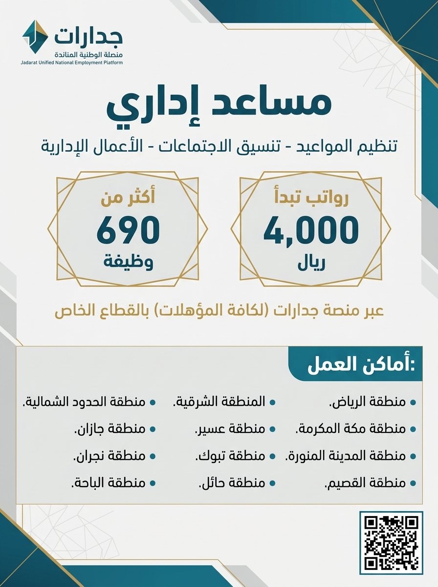 wdfeh's tweet photo. 🚨🚨🚨🚨🚨🚨

عاااااااجل ورسميييياً

أكثر من ٦٩٠ وظيفة (مساعد إداري)

 في كافة مناطق المملكة.

 (رواتب تبدأ ٤,٠٠٠ ريال) عبر منصة جدارات.

 (لكافة المؤهلات)

https://t.co/jR6ZMJjkAj https://t.co/ZPOQGIJhVi