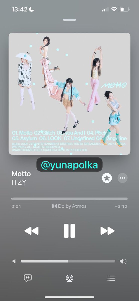 yunapolka's tweet photo. @ITZYofficial APPLE MUSIC 1
19/05 13:48

motto is officially my new anthem! 🎧🩵 there’s nothing like the feeling of a fresh ITZY era. my heart is so full seeing them shine like this. stream it for our five best girls! ♾️🐝

#ITZY #있지 #ITZY_Motto #ITZY_Motto_Streaming #MIDZY @ITZYofficial https://t.co/EqtXWyPv1a