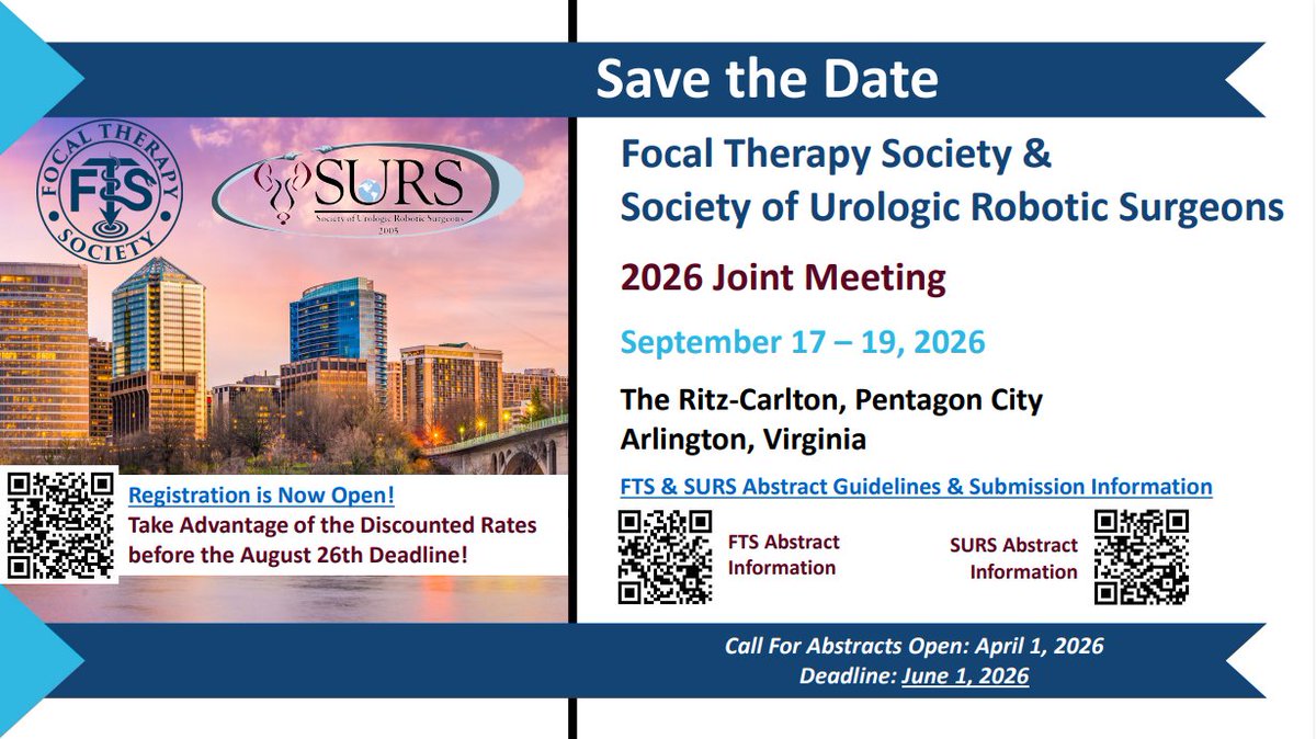 Endo_Society's tweet photo. Submit your abstracts to the @FocalSociety @SocietySURS Joint Meeting! Present your high-quality science in prostate and kidney cancer &amp; oncologic and reconstructive surgery at the sub-specialty meeting of the year. Hurry - deadline June 1.
Submit today: https://t.co/fdjAguQrqT https://t.co/xDEbnoAZ82