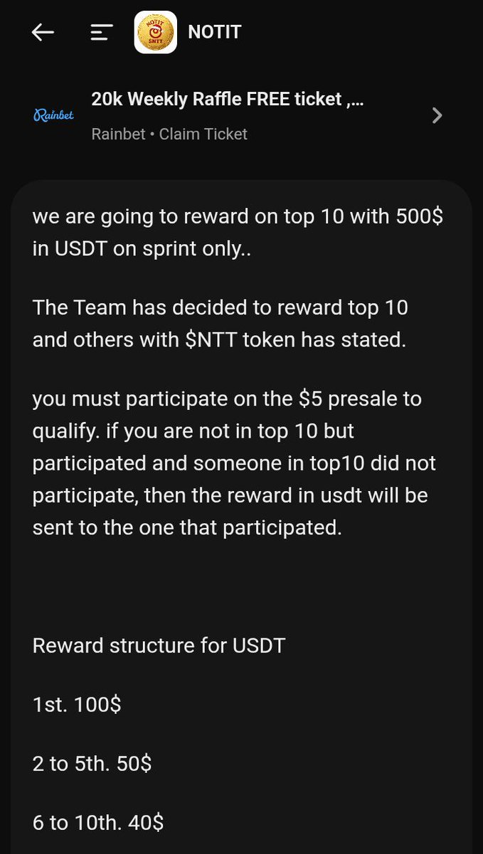 NOTIT1001's tweet photo. Our @zealy_io campaign is still ongoing ending in the next 3 days!!!

So this is only for those that participated on any of our presale ..

So Do well to complete all task, Reward distribution for the USDT will be done 5 days after the sprint ends...

Stay tuned #NTT https://t.co/2NoXJev511