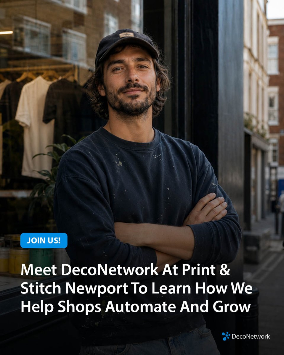 DecoNetwork's tweet photo. Meet DecoNetwork at Print &amp; Stitch Newport on May 21 to see how our software helps print and embroidery shops automate, save time, and grow. Register - https://t.co/yzTvDJli8D https://t.co/Leg3sXC7xm