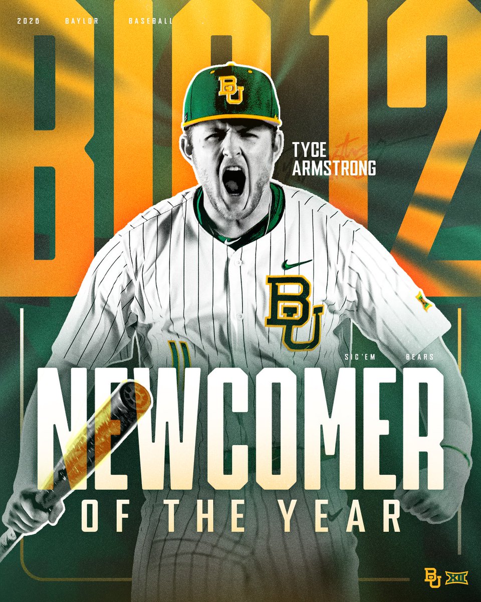 BaylorBaseball's tweet photo. 𝙏𝙝𝙚 𝙏𝙮𝙘𝙚 𝙄𝙨 𝙍𝙞𝙜𝙝𝙩 😎

The Home Run King is your #Big12BSB Newcomer of the Year and an All-Big 12 First Team selection! 👑

#SicEm 🐻⚾️ | #Together https://t.co/qAqftufEg2