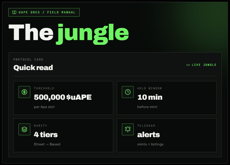 uapenfts's tweet photo. uAPE is a Solana ecosystem where holding $uAPE automatically generates NFTs directly into your wallet 🦍

No whitelist
No mint page

Every Ape is randomly generated with its own unique traits and rarity

The uAPE NFT collection is live, verified and actively traded on:

Magic Eden:
https://t.co/fs9lpleWaN
Tensor:
https://t.co/2QdbhIYrLX
