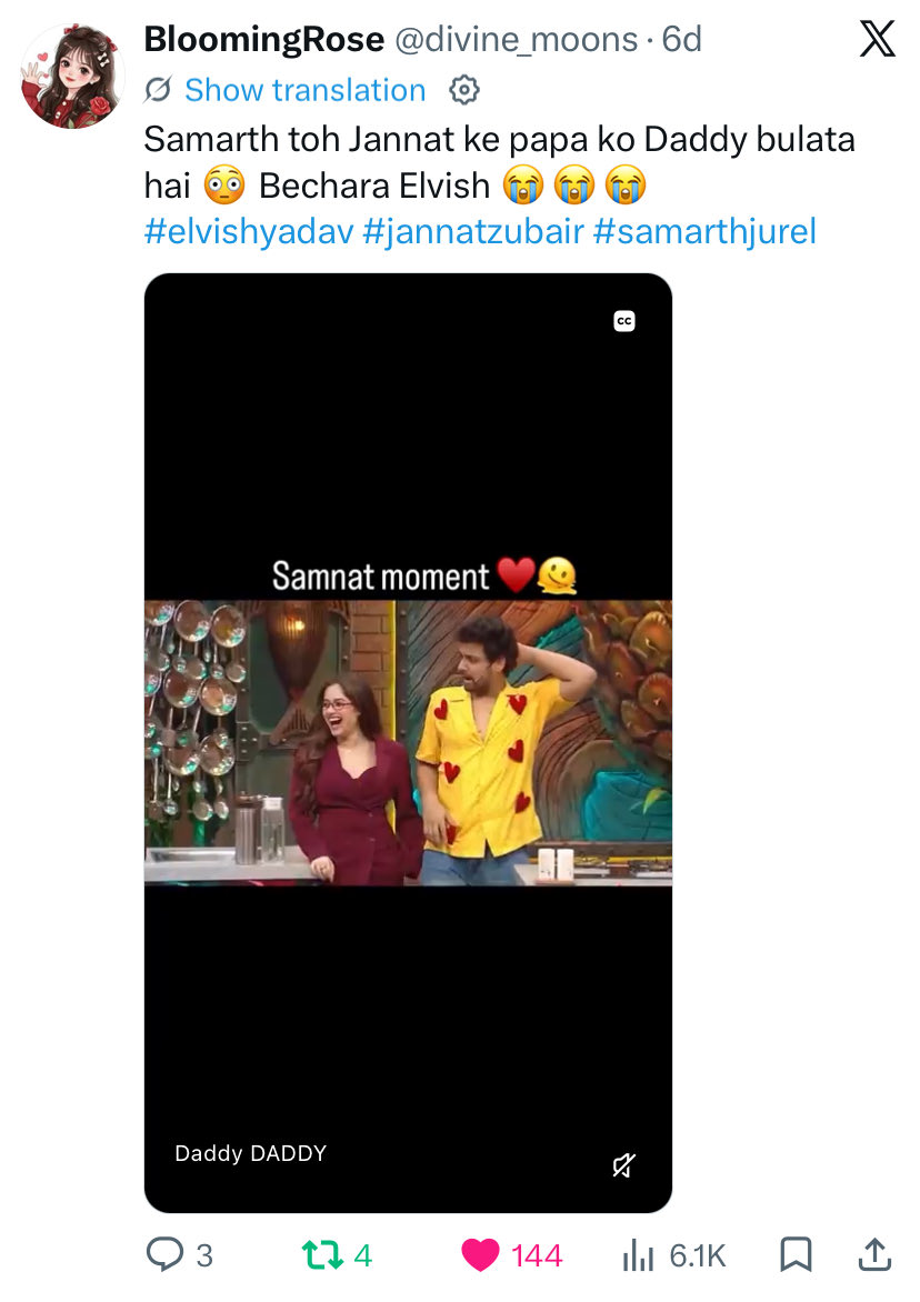 divine_moons's tweet photo. Nobody can match Samnat’s Craze 🥰
Samarth and Jannat’s shipping tweets get 300 plus likes on X so easily . My hit Jodi 🔥🔥🔥 Saath main achha toh inka hi couple dikhta hai , koi Uncle niece Jodi nahi 🙌
#ElvishYadav #jannatzubair #samarthjurel #janvish #samnat https://t.co/P1c7oSvKP3