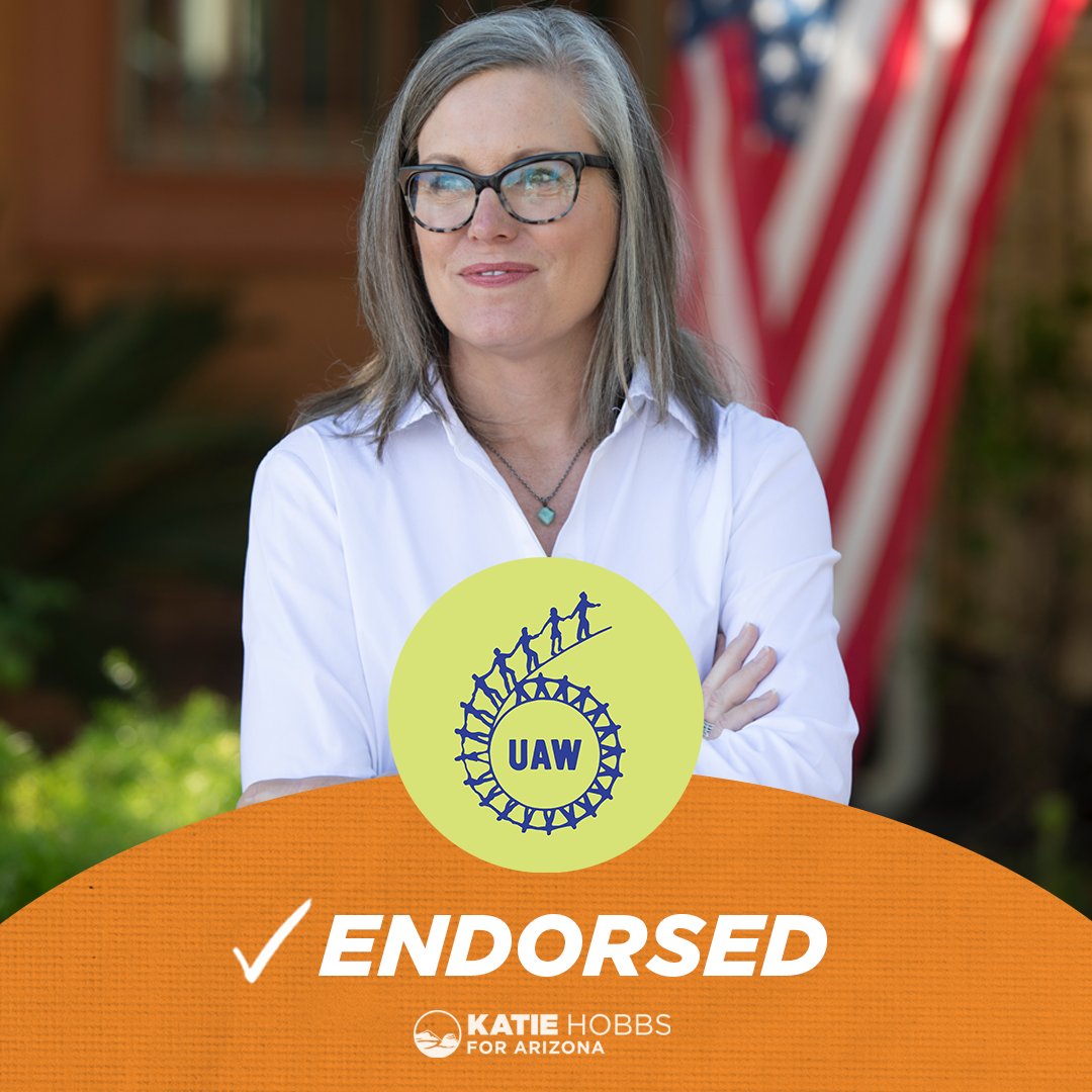 katiehobbs's tweet photo. Arizonans know who’s in their corner. 

Honored to have earned the endorsement of @uawregion6! https://t.co/VcZl5FTV1L