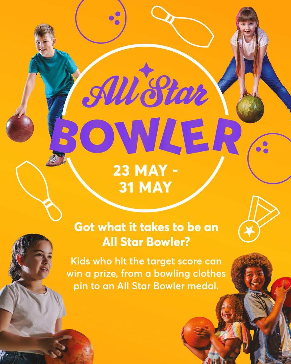 allstarlanes's tweet photo. All Star Bowler is back! From 23rd – 31st May 🎉

Hit 70+ points to score an All Star pin, or smash 100+ to win a medal 🏅

Take a pic, share it on Instagram tagging us and enter for the chance to win the ultimate prize, including bowling, karaoke, food &amp; drink and a goody bag! https://t.co/I7BTmOumBz