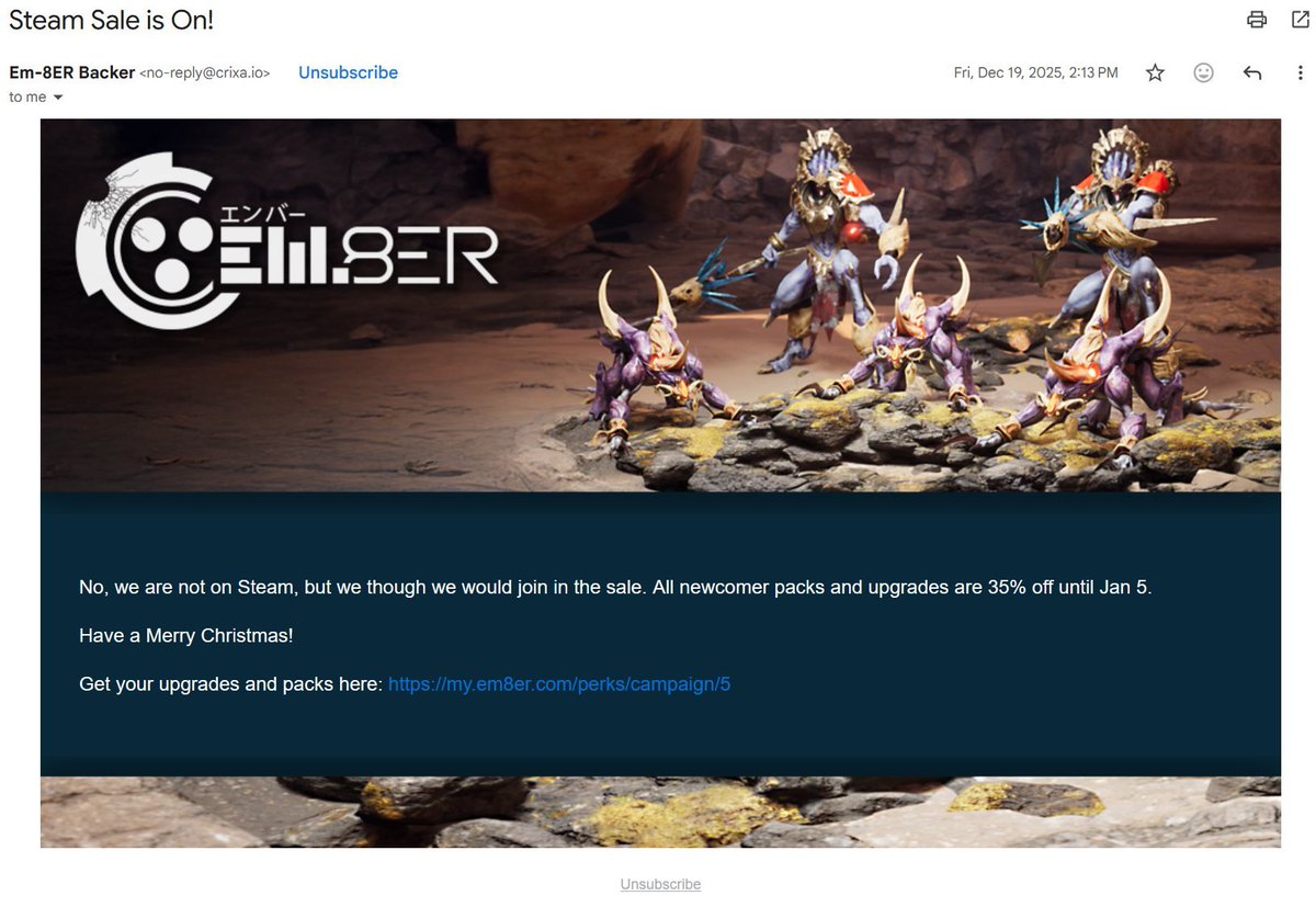 Victummz's tweet photo. 5 months have passed since the last email to the Em-8ER mailing list. The sale mentioned is still active today. https://t.co/v6tQ6GOsQk