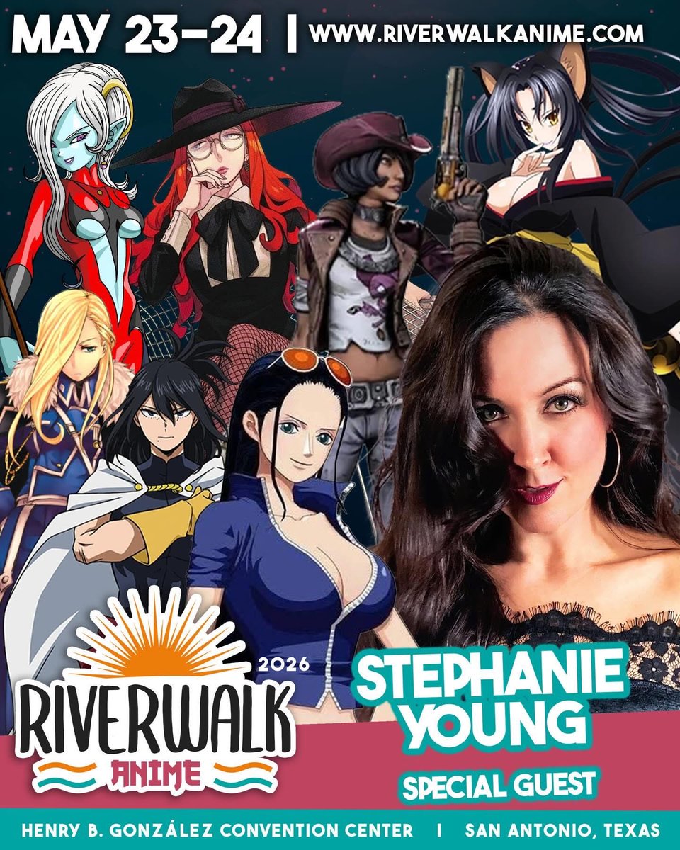 StephYoungBrehm's tweet photo. This weekend! I cannot wait, San Antonio…one of my favorite cities! Go Spurs Go! 😎Let’s go, Riverwalk Anime! I’ll be there with my One Piece Fam on Sat and Sun! See you soon! 🏴‍☠️ 💜 🏴‍☠️ #onepiece #myheroacademia #fmabrotherhood #spyxfamily #souleater https://t.co/LX2t9G7gBp