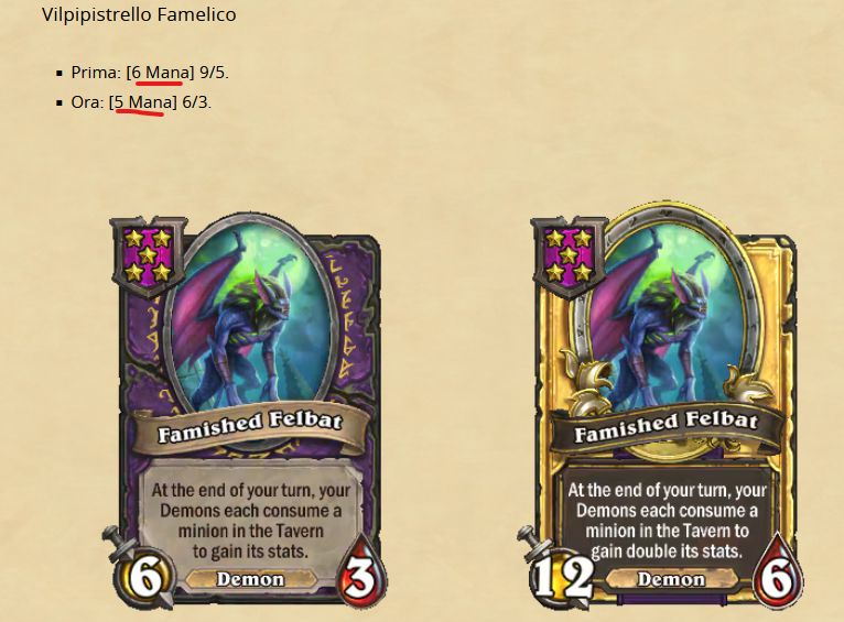 project_hs_ita's tweet photo. Report on the Hearthstone 35.4.2 Italian patchnote.

Whenever the Battlegrounds minion Level is mentioned, it says “Mana” instead of “Level”.

I saw that the same error is also in the English patchnote. https://t.co/0d2AgLfzUo