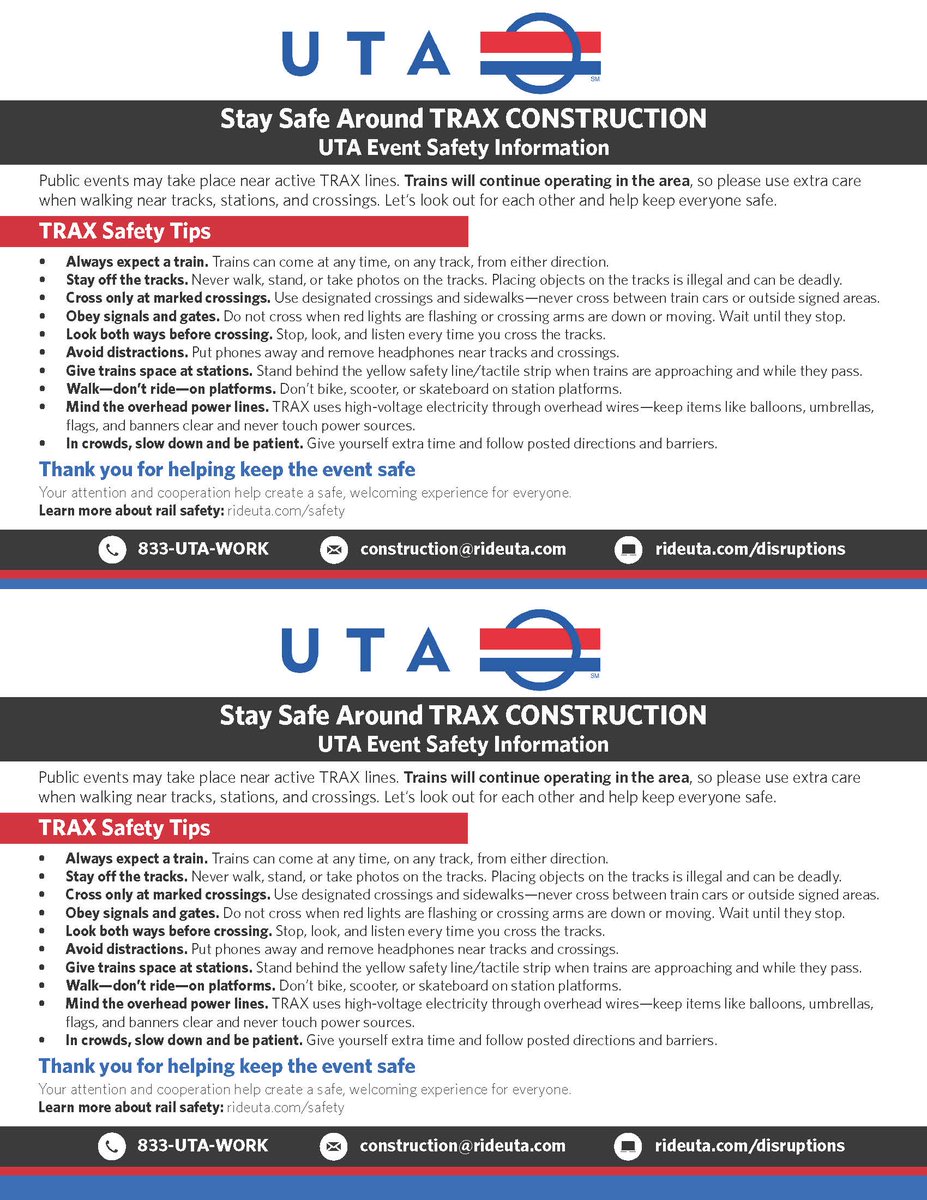 UofUCommuter's tweet photo. Upcoming UTA impacts due to a project taking place from Sun May 24 - Sat June 20:

TRAX service will be disrupted between Ballpark and Meadowbrook Stations for the Red and Blue Line, and between Ballpark and River Trail Stations for the Green Line.

A bus bridge will be in place, running between the affected stations. A bus bridge is a service UTA provides to allow passengers to ride a bus from one TRAX station to another during construction.

Expected rider delays of approximately 30 to 45 minutes. We are advising riders to adjust travel plans and begin their trip after the affected stations, if possible.

Regular service resumes Sunday, June 21

Residents and businesses near the work zone should expect construction activity, including some nighttime work with associated lighting, noise, dust, and vibration.