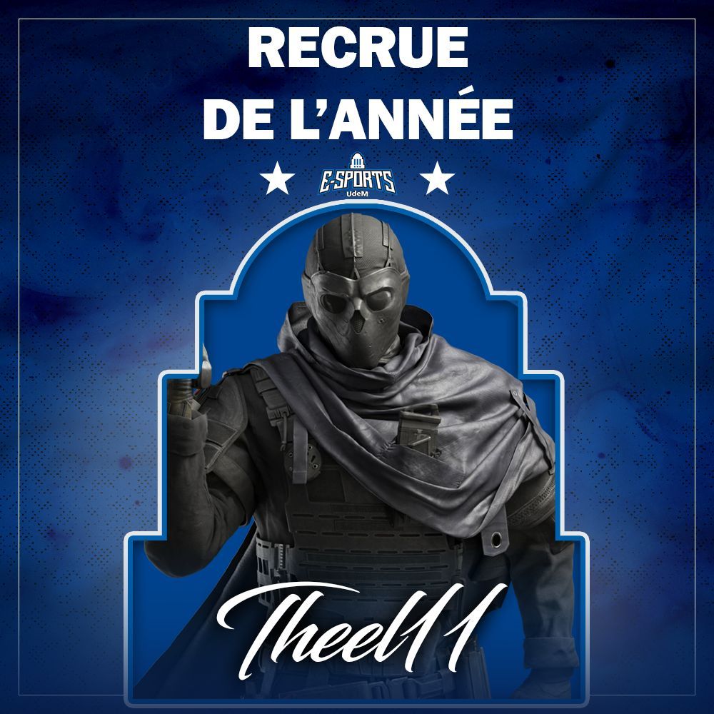 udemesports's tweet photo. 🔵 UdeM Esports Awards 🔵 - Jour 2️⃣ 

Le prix de la Recrue des Bleus de l'année revient à notre joueur de Rainbow Six Siege, Theel11! 

Félicitations!

#AllezLesBleus https://t.co/CiZnwvEJF4