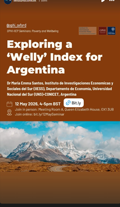 IIESS_CONICET's tweet photo. Seminario de @MaEmmaSantos, investigadora del @IIESS_CONICET y docente en
@Economia_UNS, en The Oxford Poverty and Human Development Initiative (@ophi_oxford) de la Universidad de Oxford, Reino Unido: "Explorando un índice de bienestar para Argentina". 👇

https://t.co/tMZrFFT1iL https://t.co/inrXLmD42D