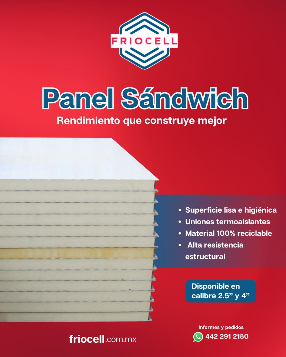 friocellsadecv's tweet photo. ⚡❄️ Construye más rápido y con mayor eficiencia

El Panel Sándwich Friocell elimina estructuras secundarias y mejora el aislamiento térmico desde el primer día 🔧

📦 Espesor 2.5” y 4”, longitud de hasta 12 metros y cortes a la medida.

🔗 https://t.co/ZoXsP6jGCw

#panelsandwich https://t.co/NYne7EdUXY