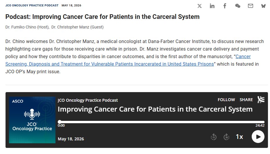 fumikochino's tweet photo. New podcast 🚨 @OncoAlert :
Cancer is the leading cause of death in US prisons. Despite known gaps in screening, access, &amp; quality cancer care in the carceral system, few studies have evaluated how cancer care is delivered in prison. 

https://t.co/3ppaG6EvdS https://t.co/BSGAkjwwwV