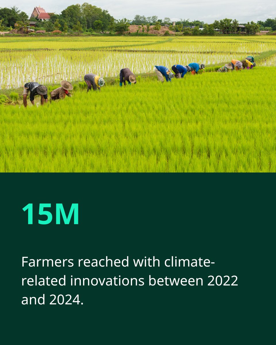 CGIAR's tweet photo. 2.24B tons of CO2 reduced. 565 climate-resilient crop varieties. 15M farmers reached. This CGIAR's Impact Brief shows what science-driven agriculture can do for our climate.
Read more 👉  https://t.co/R9ABoJQt4U

#ClimateAction #OneCGIAR #ClimateSmartAgriculture https://t.co/H3PG9SoDDe
